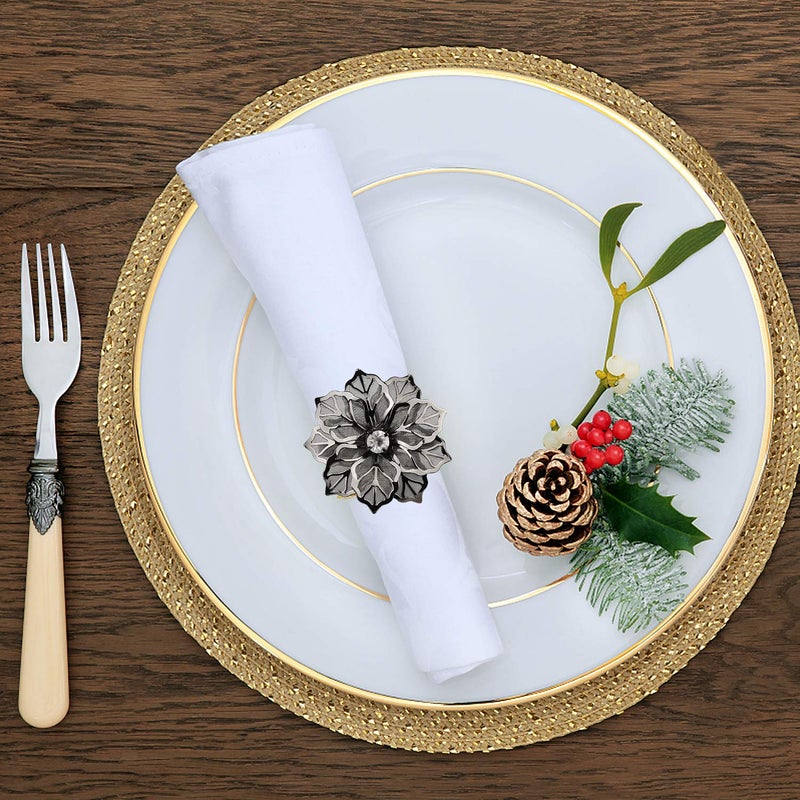 Picowe Set of 12 Alloy Napkin Rings with Hollow Out Flower Napkin Ring Holders for Wedding Party Holiday Banquet Christmas Dinner Delicate Serviette Buckles Decor Favor (Gun Metal) - Image 3